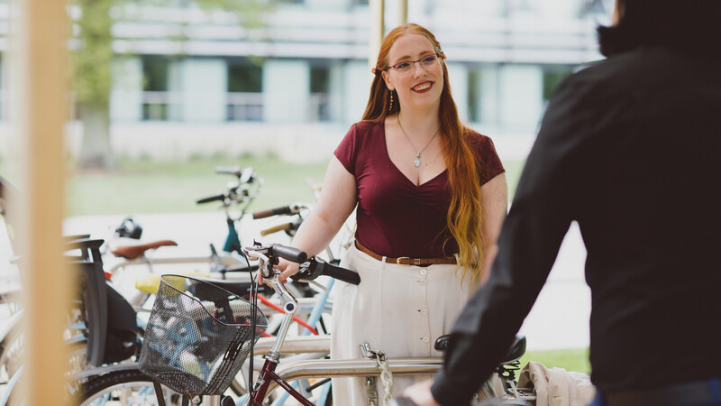 Student with her bike